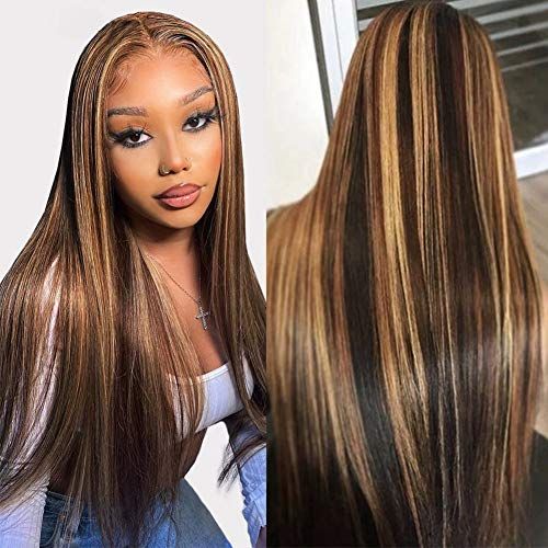 Highlight Brazilian Lace Front Wigs P4/27 Ombre Honey Blonde Straight Human Hair Closure Wigs