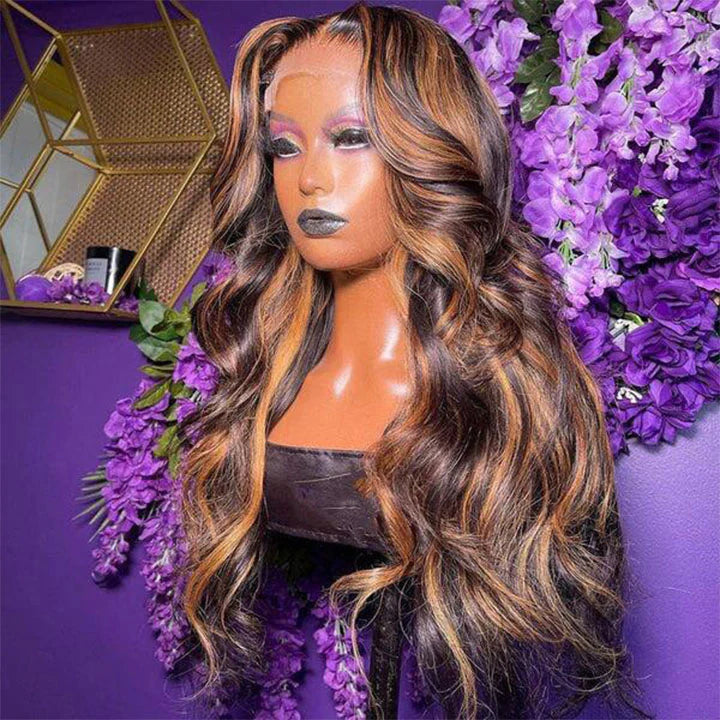 Glueless Invisiable HD Lace Balayage Highlight TP#2/30 Body Wave 13x4 Lace Front Wig Human Hair Wig