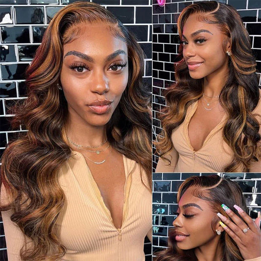 Glueless Invisiable HD Lace Balayage Highlight TP#2/30 Body Wave 13x4 Lace Front Wig Human Hair Wig