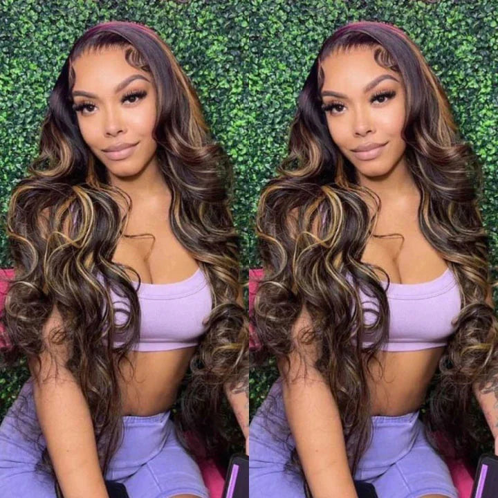 Glueless Invisiable HD Lace Balayage Highlight TP#2/30 Body Wave 13x4 Lace Front Wig Human Hair Wig