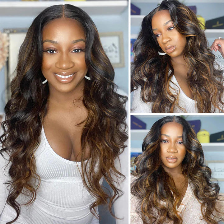 Glueless Invisiable HD Lace Balayage Highlight TP#2/30 Body Wave 13x4 Lace Front Wig Human Hair Wig