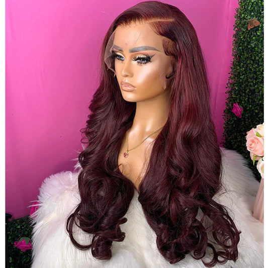 Glueless Burgundy Color Body Wave 13x4 Lace Front Human Hair Wig