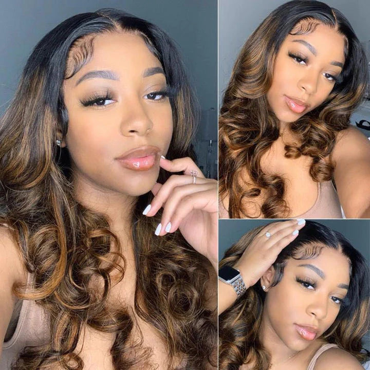 Glueless Invisiable HD Lace Balayage Highlight TP#2/30 Body Wave 13x4 Lace Front Wig Human Hair Wig