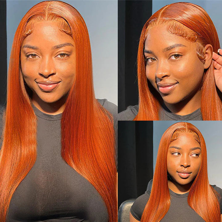 Ginger Colored Glueless Straight 13x4 Lace Front Human Hair Wig