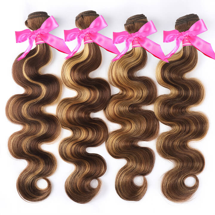 Highlight Brown Body Wave Human Hair Bundles P4/27 Ombre Honey Blonde Hair Bundles