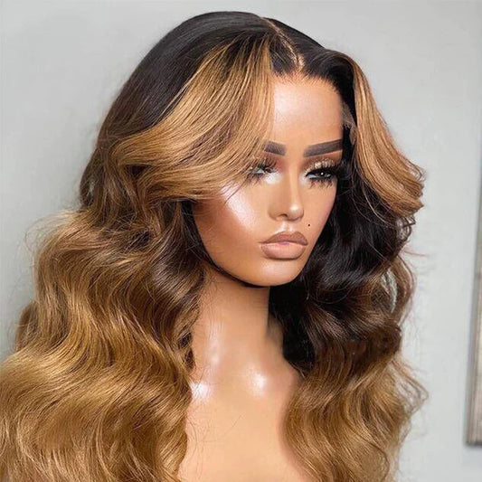 T1B/4/27 Ombre Honey Blonde Brazilian Body Wave 13x4 Lace Front Human Hair 4x4 Lace Closure Wigs