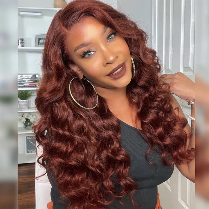 Reddish Brown Body Wave 13x4 Lace Front Wig Copper Color 4x4 Lace Human Hair Wig