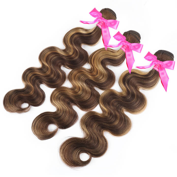 Highlight Brown Body Wave Human Hair Bundles P4/27 Ombre Honey Blonde Hair Bundles