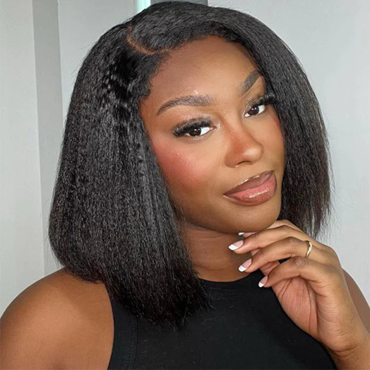 Glueless Invisible HD Lace Kinky Straight 13x4 Lace Front Bob Wig 4x4 Lace Bob Human Hair Wig