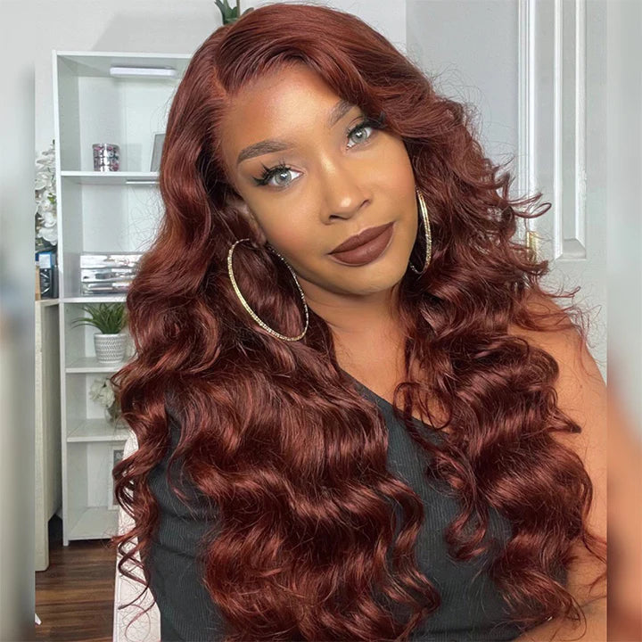 Reddish Brown Body Wave 13x4 Lace Front Wig Copper Color 4x4 Lace Human Hair Wig