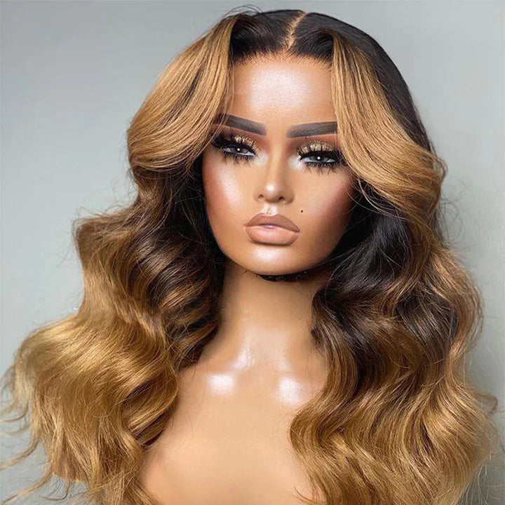 T1B/4/27 Ombre Honey Blonde Brazilian Body Wave 13x4 Lace Front Human Hair 4x4 Lace Closure Wigs