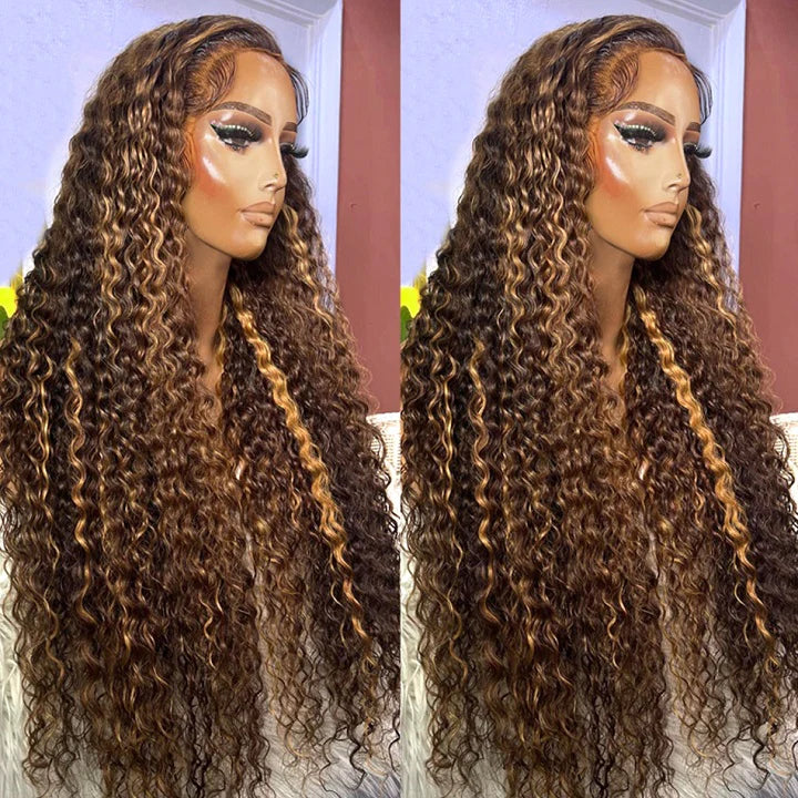 Highlight Honey Blonde Curly 13x4 Lace Front Wig HD Lace Glueless Human Hair Wigs