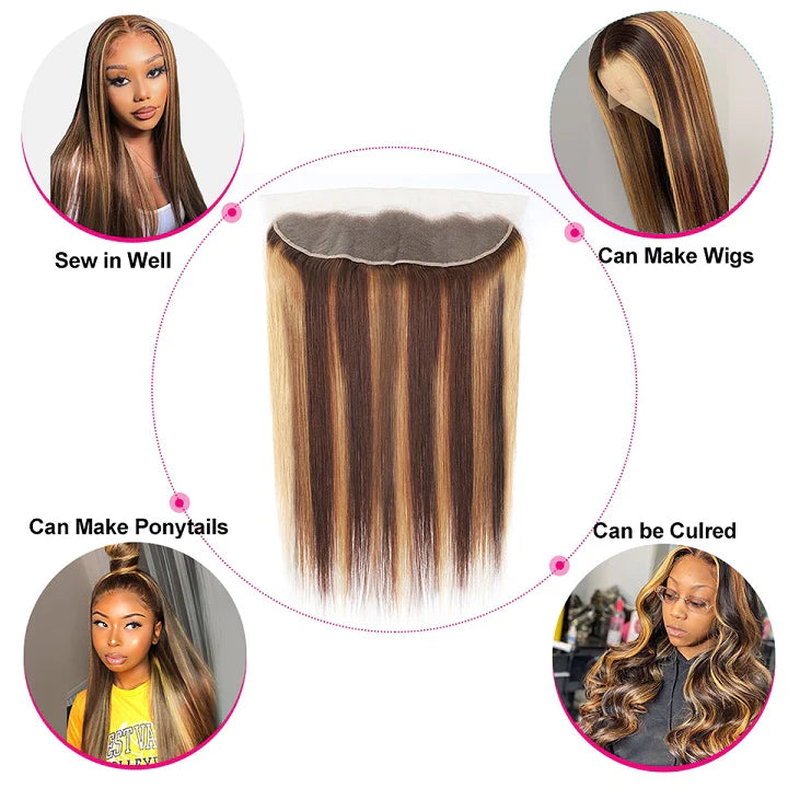 Highlight Brown Honey P4/27 Body Wave Hair 3 Bundles With 13x4 Lace Frontal Human Hair 的副本