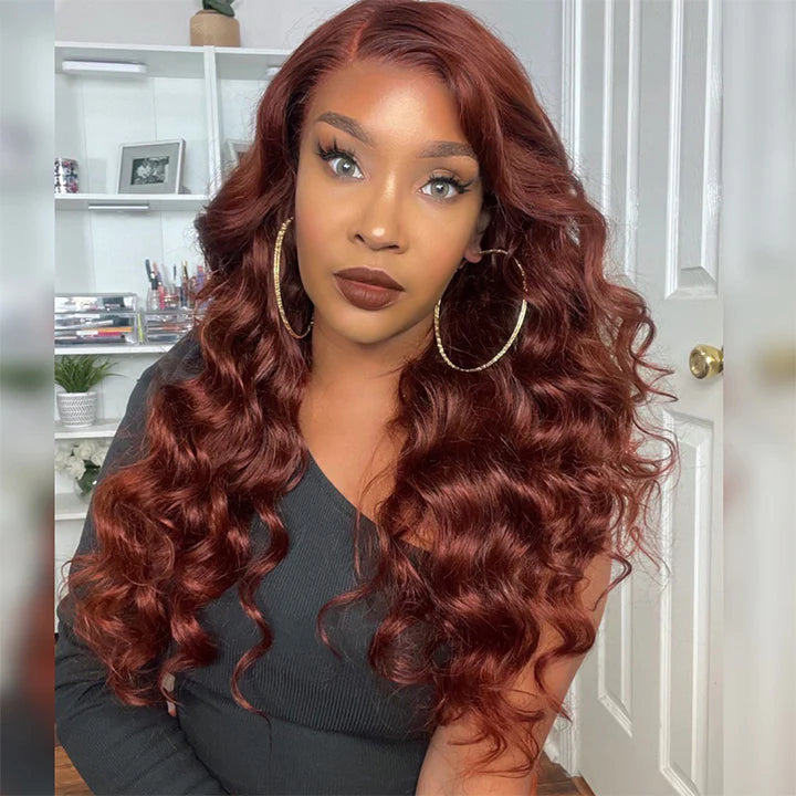 Reddish Brown Body Wave 13x4 Lace Front Wig Copper Color 4x4 Lace Human Hair Wig