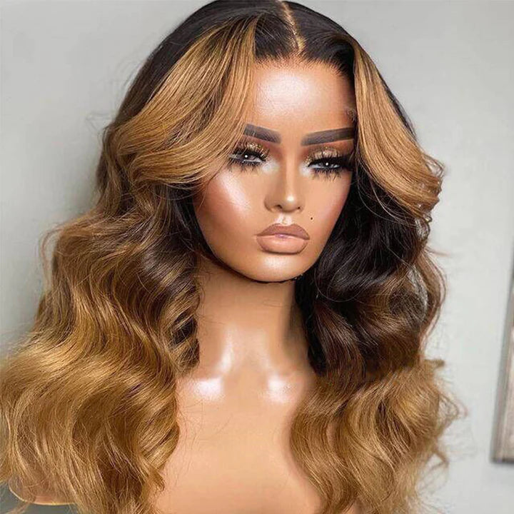 T1B/4/27 Ombre Honey Blonde Brazilian Body Wave 13x4 Lace Front Human Hair 4x4 Lace Closure Wigs