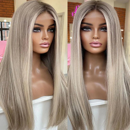 Balayage Highlight Brown Mix Blonde 613 Straight 13x4 Lace Front Wig Glueless 4x4 Lace Human Hair Wig