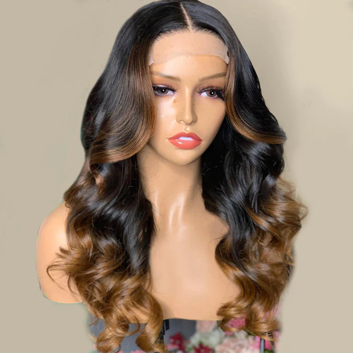 Ombre Honey Blonde Brazilian Body Wave Lace Front Human Hair Wigs TP1B/27