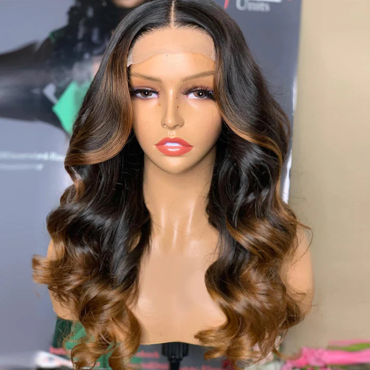 Ombre Honey Blonde Brazilian Body Wave Lace Front Human Hair Wigs TP1B/27