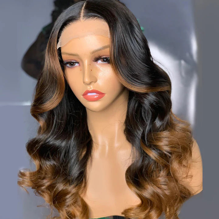 Ombre Honey Blonde Brazilian Body Wave Lace Front Human Hair Wigs TP1B/27