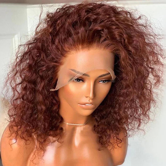 Reddish Brown Short Curly 13x4 Lace Front Bob Wig Glueless 4x4 Lace Bob Human Hair Wig