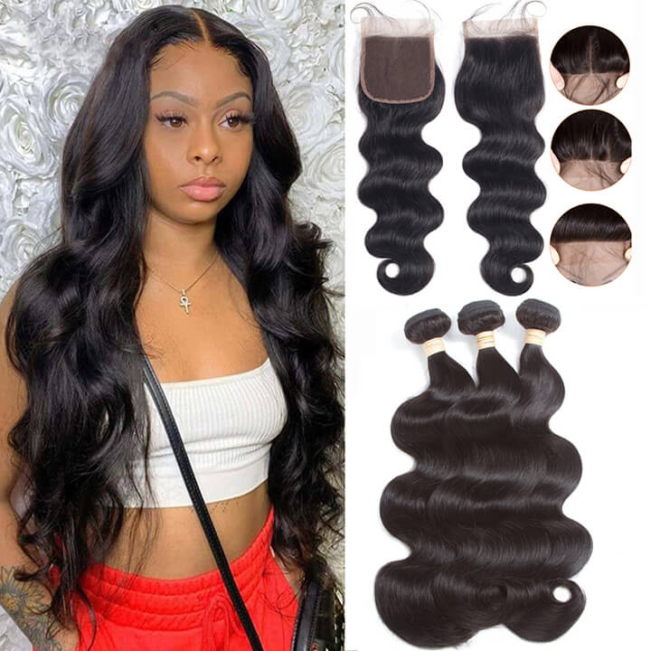 12-30 Inch Brazilian Body Wave 3 Bundles With Closure 100% Human Grade 9A Hair Extension