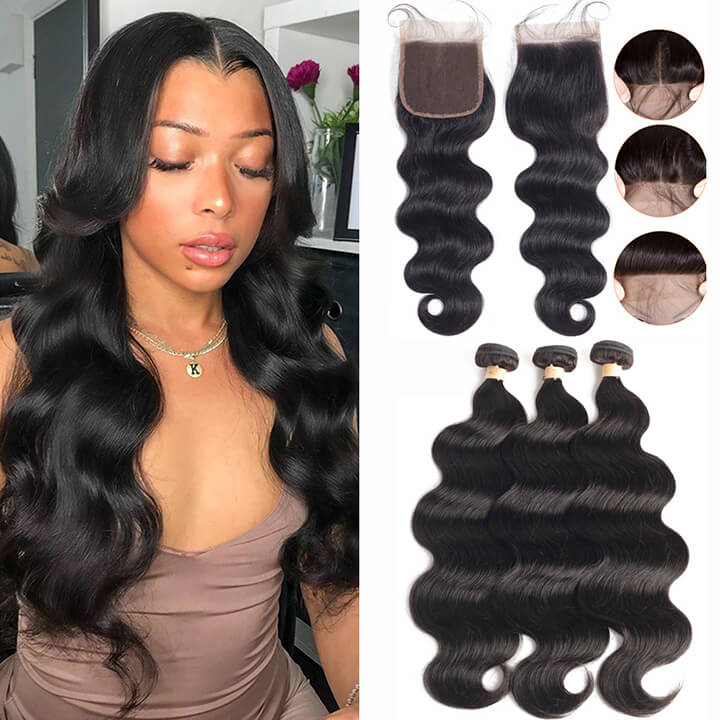 12-30 Inch Brazilian Body Wave 3 Bundles With Closure 100% Human Grade 9A Hair Extension