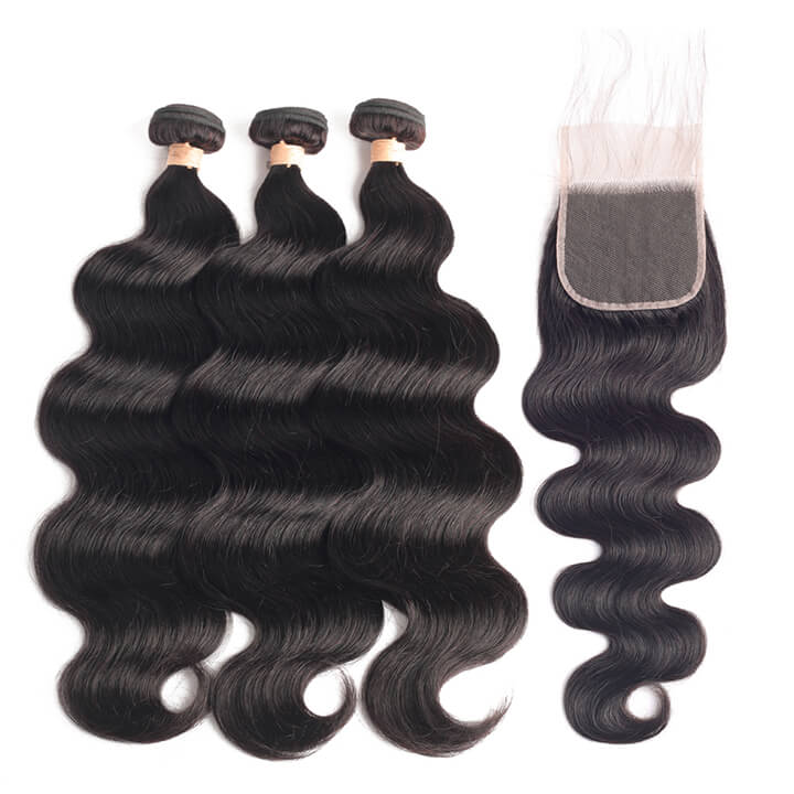 12-30 Inch Brazilian Body Wave 3 Bundles With Closure 100% Human Grade 9A Hair Extension