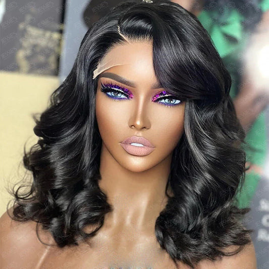 Pre Cut Crystal Lace Wavy 13×4 Lace Bob Wig Glueless Human Hair Wig