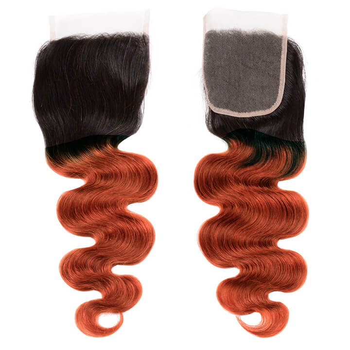 T1B/350 Ombre Ginger Body Wave Hair 3 Bundles With Closure Human Hair With Dark Roots