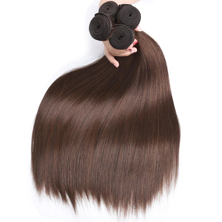 #4 Light Brown Straight Hair Weave 3 Bundles Brazilian Human Hair Extension