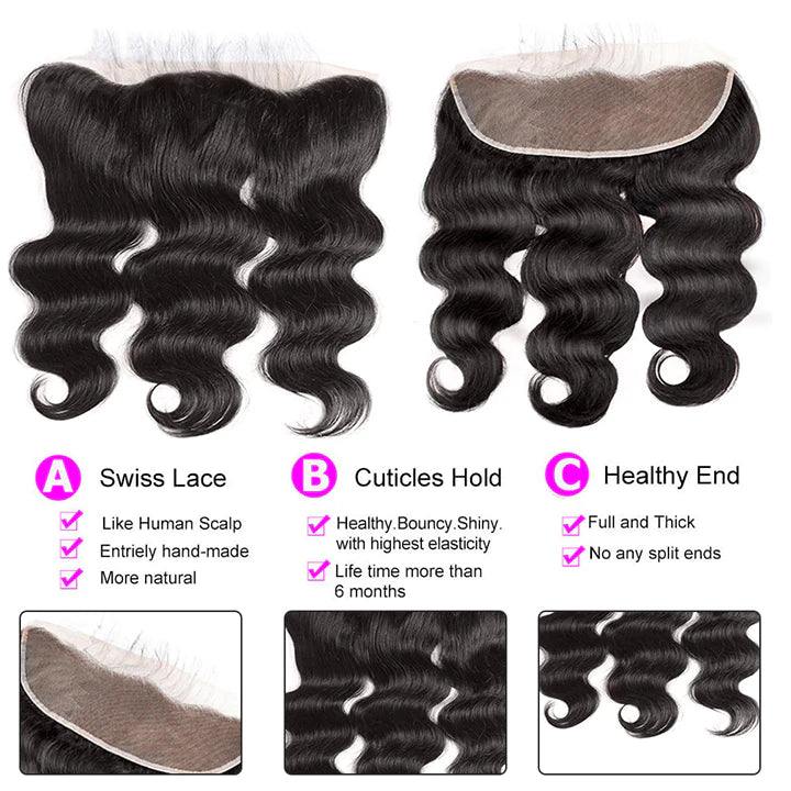 Body Wave Hair 3 Bundles With 13x4 Frontal Single Invisiable Knots Human Hair Bundles With Lace Frontal