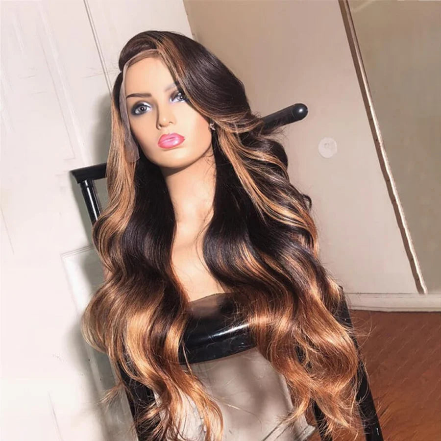 Ombre Honey Blonde Brazilian Body Wave Lace Front Human Hair Wigs TP1B/27