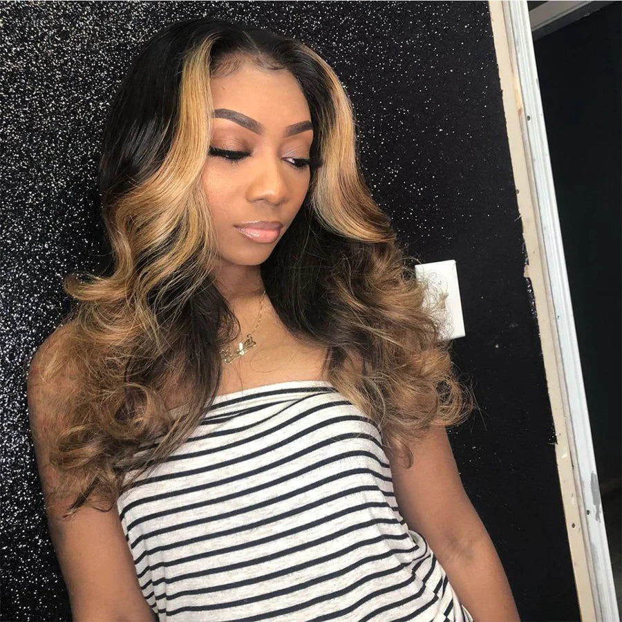 Ombre Honey Blonde Brazilian Body Wave Lace Front Human Hair Wigs TP1B/27