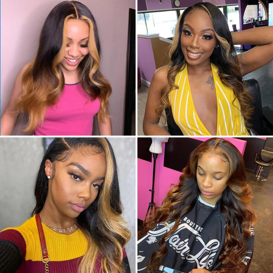 Ombre Honey Blonde Brazilian Body Wave Lace Front Human Hair Wigs TP1B/27