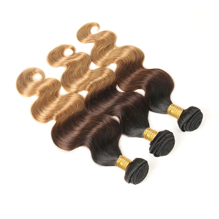 T1B/4/27 Ombre Honey Blonde Body Wave Hair 3 Bundles With Frontal Single Invisiable Knots Human Hair Bundles With Lace Frontal