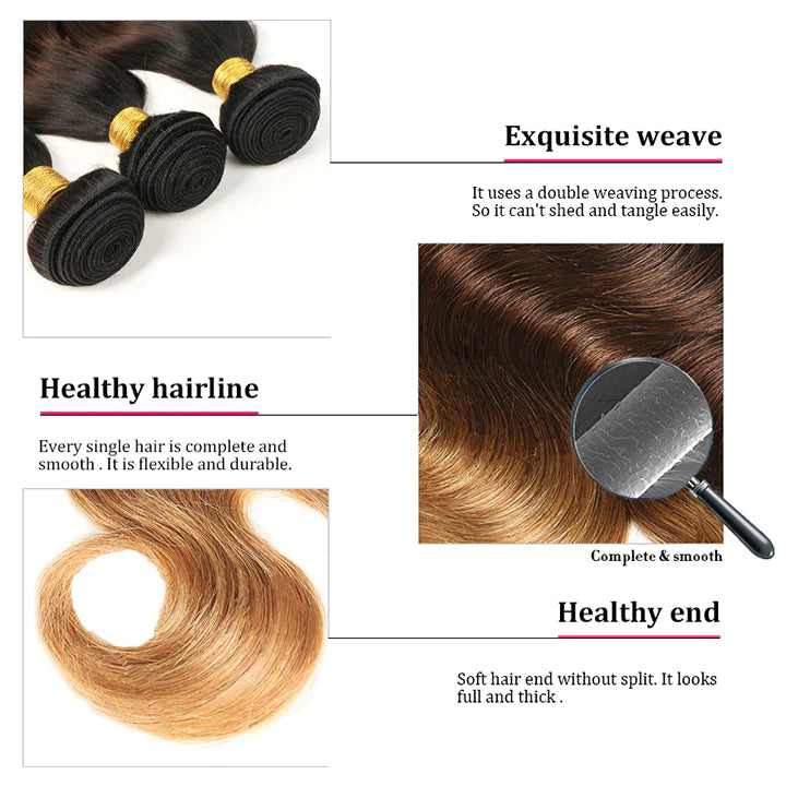 T1B/4/27 Ombre Honey Blonde Body Wave Hair 3 Bundles With Frontal Single Invisiable Knots Human Hair Bundles With Lace Frontal