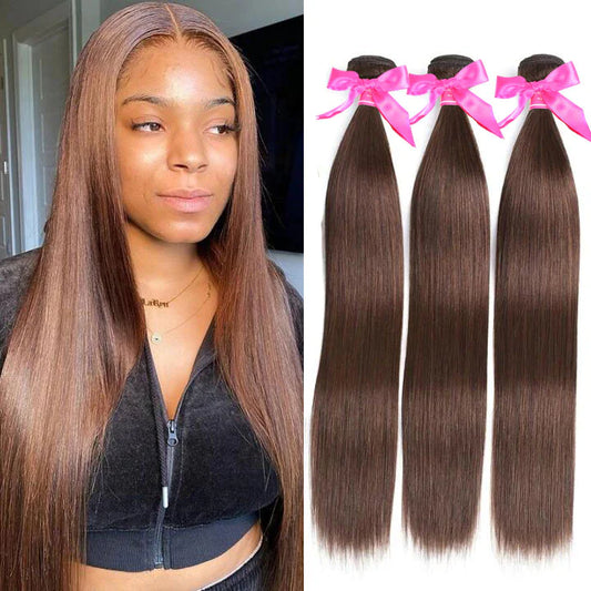 #4 Light Brown Straight Hair Weave 3 Bundles Brazilian Human Hair Extension