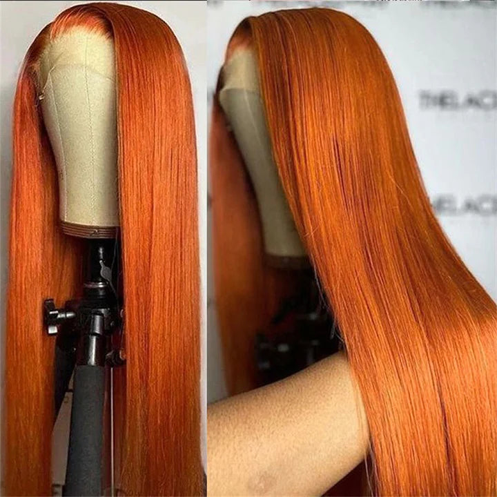 Ginger Colored Glueless Straight 13x4 Lace Front Human Hair Wig