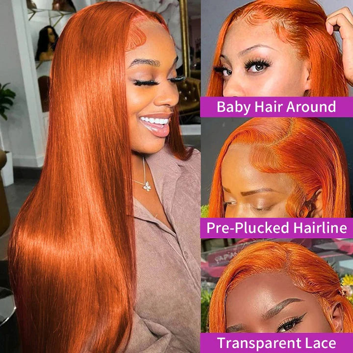 Ginger Colored Glueless Straight 13x4 Lace Front Human Hair Wig