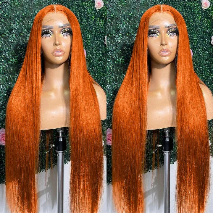 Ginger Colored Glueless Straight 13x4 Lace Front Human Hair Wig