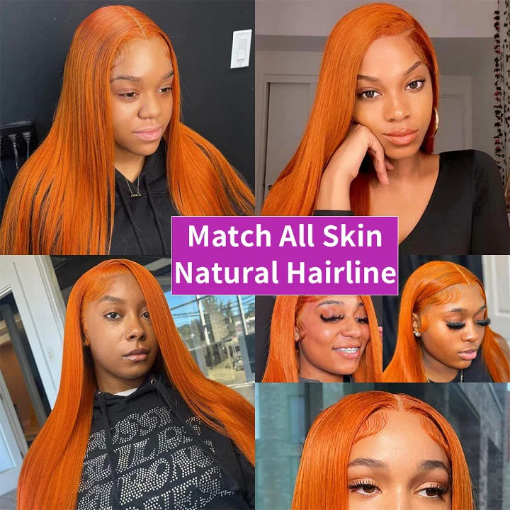 Ginger Colored Glueless Straight 13x4 Lace Front Human Hair Wig