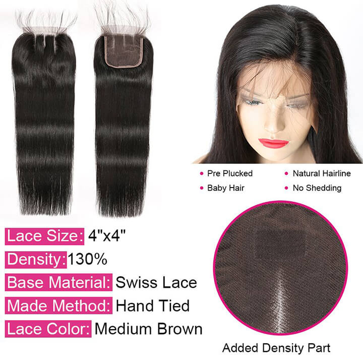 Straight Hair 3 Bundles With Closure 100% Human Hair With Lace Closure