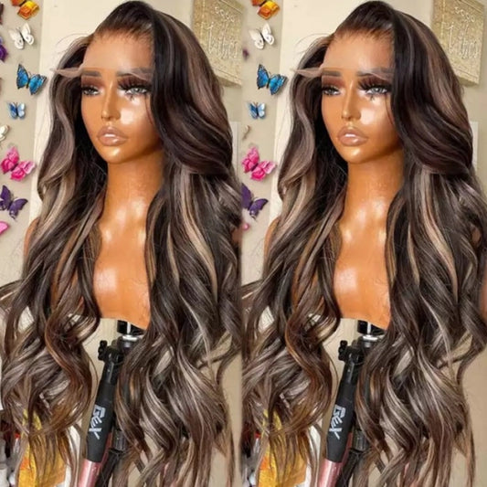 #27 Light Brown Colored Wig Water Wave Curly Transparent Lace Wig Human Hair Wigs Free Part 的副本