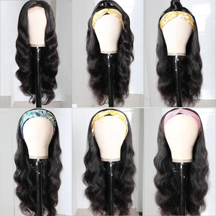 New Headband Wig Body Wave Natural Color Human Virgin Hair Wig Headband Half Wig