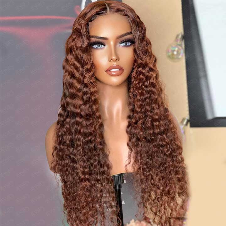 Reddish Brown Full Curly Lace Front Human Hair Wigs 13x4 Lace Closure Wig