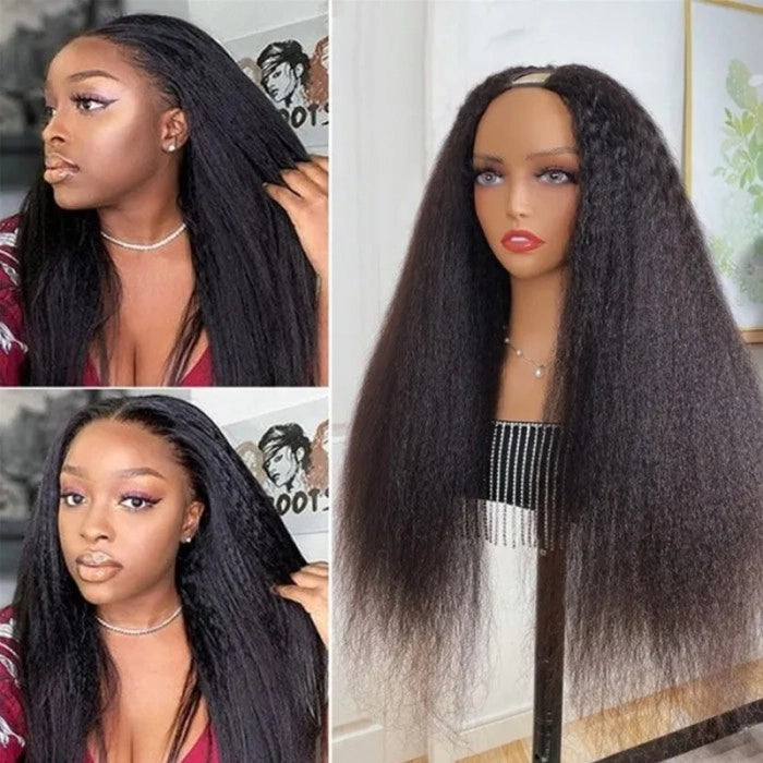 Glueless New U Part Kinky Straight Natural Black Wig