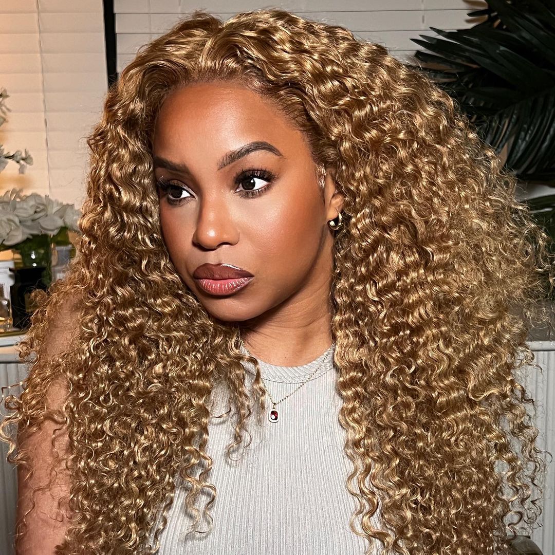 #27 Light Brown Water Wave Curly Transparent Lace Wig Human Hair Wigs Free Part