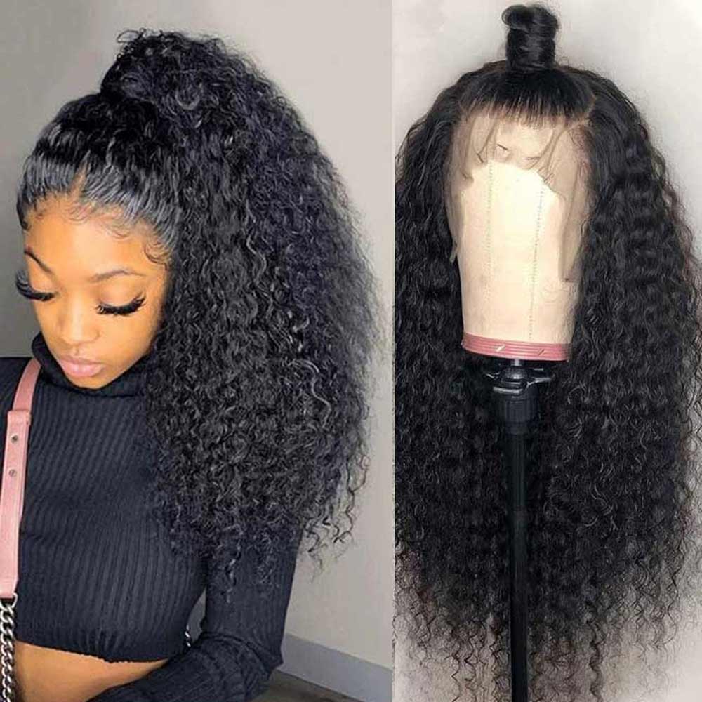 Jerry Curly 360 Full Lace Frontal Wig 180% Density Thick Human Hair Wig Free Part Natual Black Arabella Hair