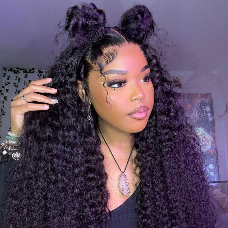 Jerry Curly 360 Full Lace Frontal Wig 180% Density Thick Human Hair Wig Free Part Natual Black Arabella Hair