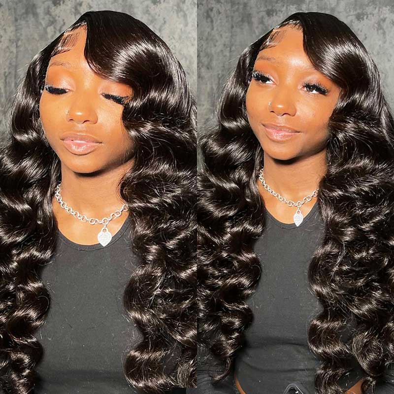 Loose Wave Transparent Lace Pre-cut Lace Frontal Wig Human Hair Wig Natural Black Color 4x4/6x5 Glueless &13x4 Lace Front